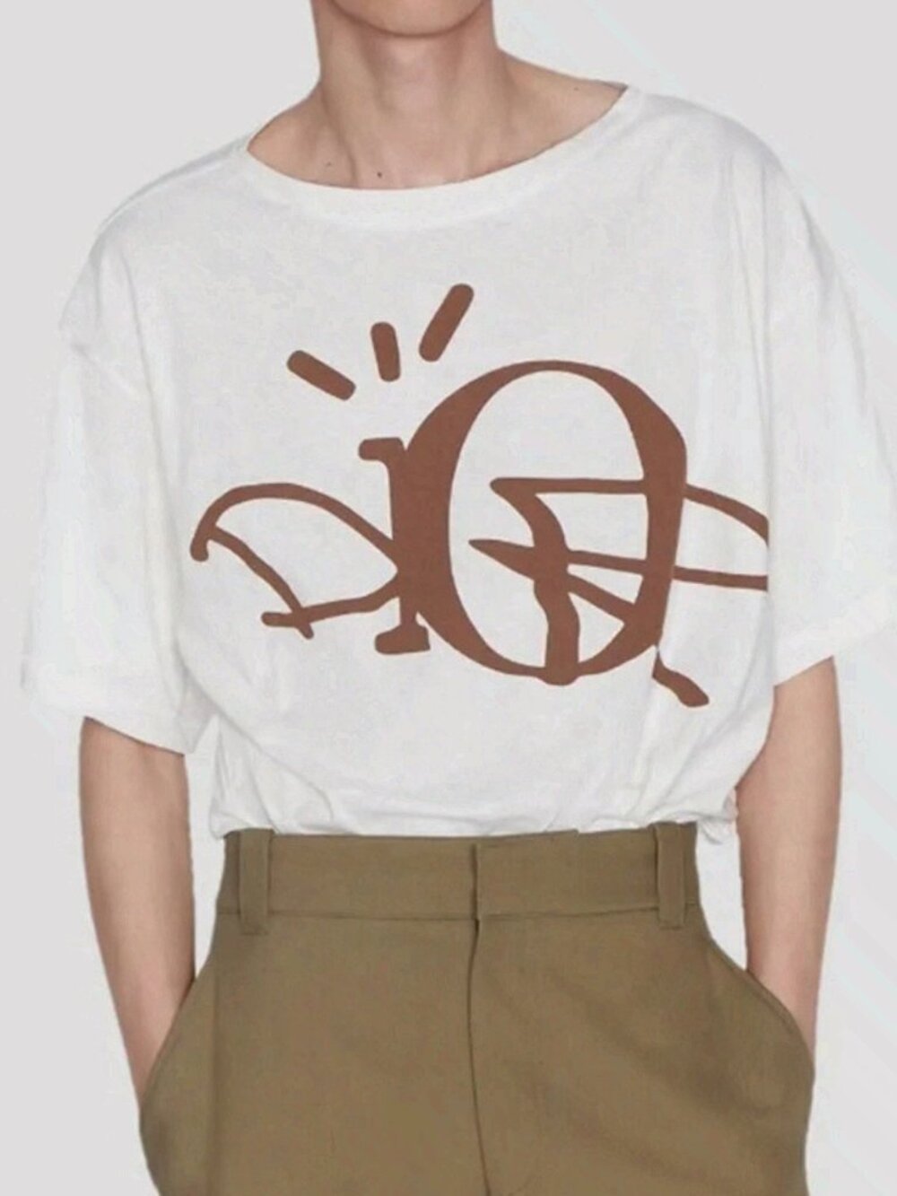 Luxury Brand Brown Script Logo White Graphic T-Shirt